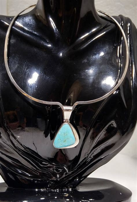 925 Silver Turquoise Choker Necklace Turquoise Pendant - Etsy