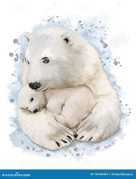 Watercolor Painting of a Polar Bear with Cub Stock Illustration ...