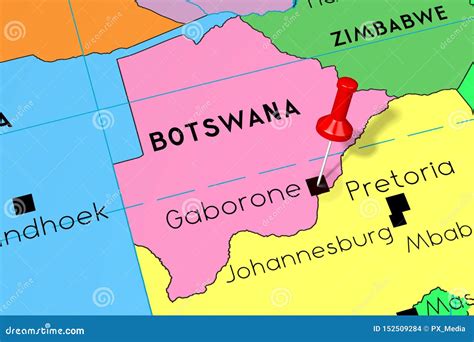 Botswana, Gaborone - Capital City, Pinned on Political Map Stock ...