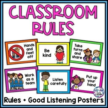 Classroom Rules Posters Kindergarten | Rainbow | Good Listener Signs