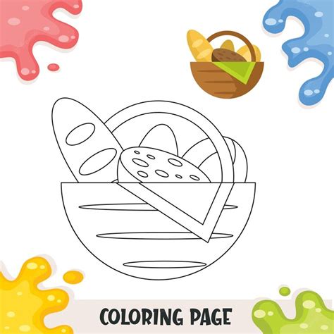 Premium Vector | Coloring pages for kids with bread basket illustration