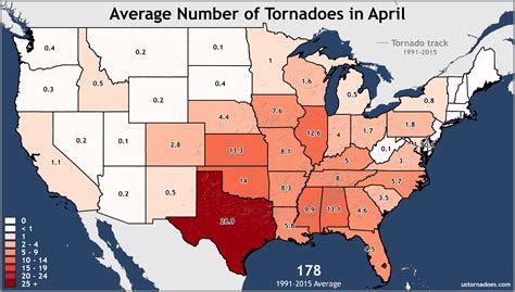 Annual and monthly tornado averages for each state (maps) - U.S. Tornadoes