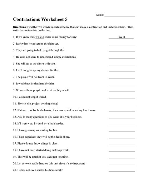 Contractions Worksheet 5 | Preview