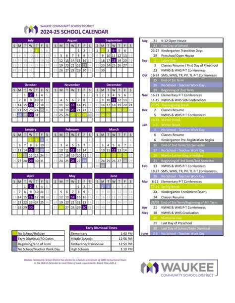 Waukee Schools Calendar 2024-2025 PDF | Academic Holidays