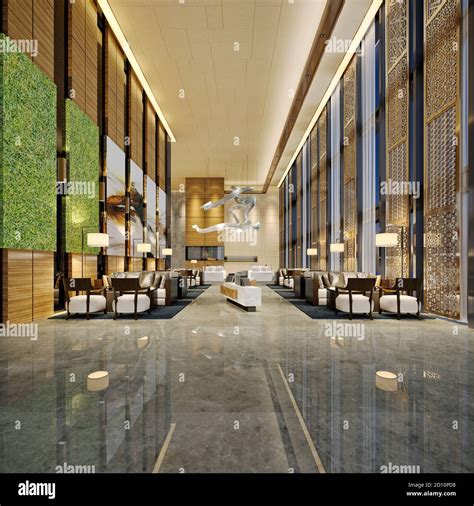 3d render of luxury hotel reception lobby Stock Photo - Alamy