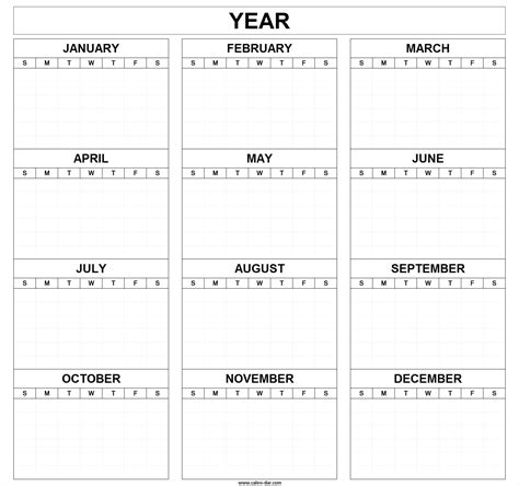 Printable Blank Year Calendar Template by Month | Editable Calendar ...