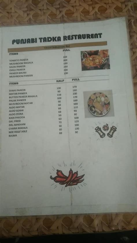 Menu at Punjabi Tadka Veg Restaurant, Leh, Main