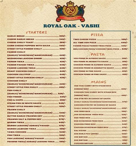 Menu at Royal Oak Brewery, Navi Mumbai