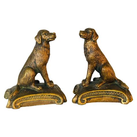 [SOLD] Gilded Sitting Dog Bookends » Tookey Buxton