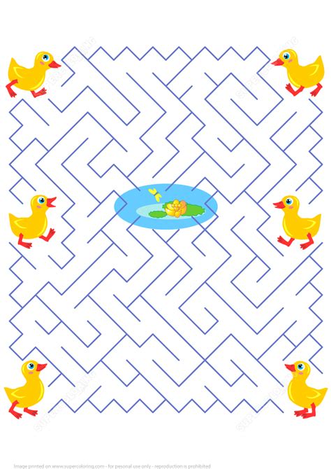 Maze Puzzle with Ducklings | Free Printable Puzzle Games