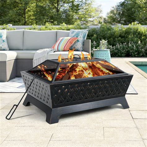 MF Studio 34"*24" Extra Large Metal Iron Rectangular Fire Pit Deep Wood ...