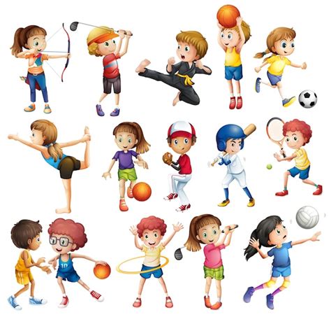 Free Vector | Kids playing various sports on white