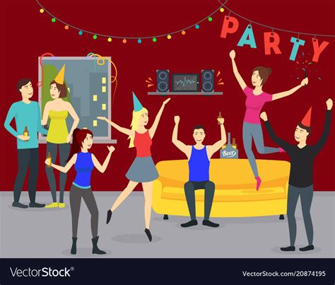 Cartoon happy people in party at home concept Vector Image