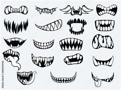 Set of scary smile masks. Collection of different types of smiling ...