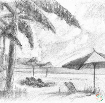 Pencil Drawing Of Sunny Day At The Beach | Artificial Design