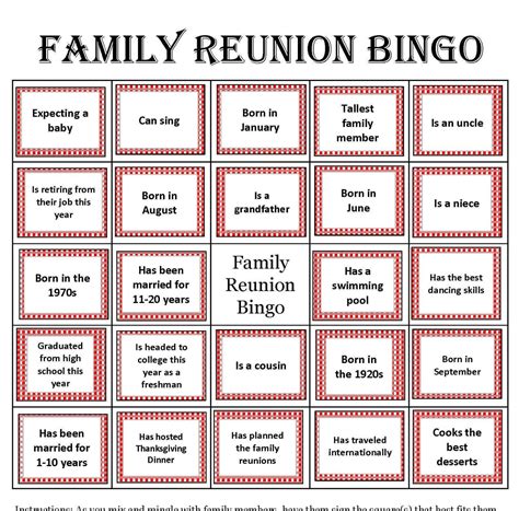 Family Reunion Bingo Cards Mix & Mingle Style Bingo | Etsy