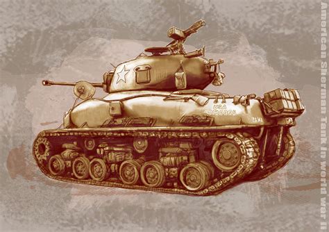 US Sherman tank in world war 2 - Stylised modern drawing art sketch ...