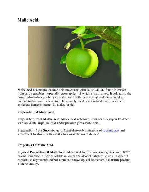 Malic Acid | Preparation, Properties, uses, Benefits|