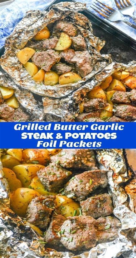 Grilled Butter Garlic Steak & Potato Foil Pack Dinner Food beverage ...