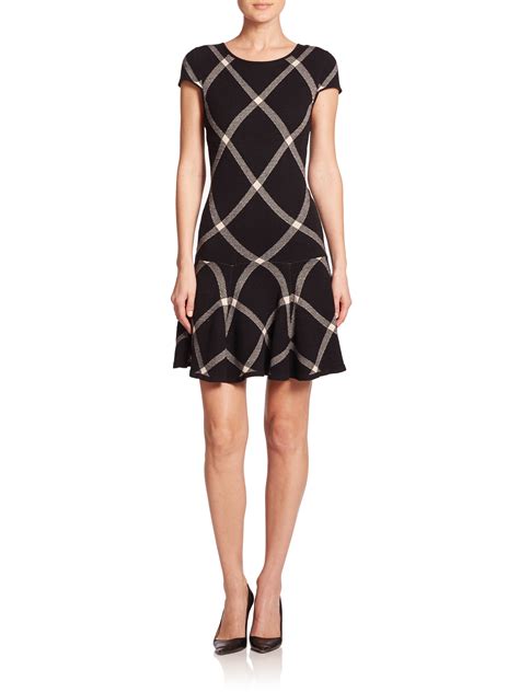 Lyst - Alice + Olivia Plaid Drop-waist Dress in Black