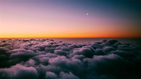 clouds, porous, sunset, sky horizon, twilight, moon, above clouds, 4k ...