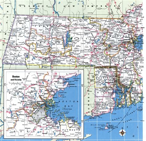 Maps of Massachusetts state with highways, roads, cities, counties ...