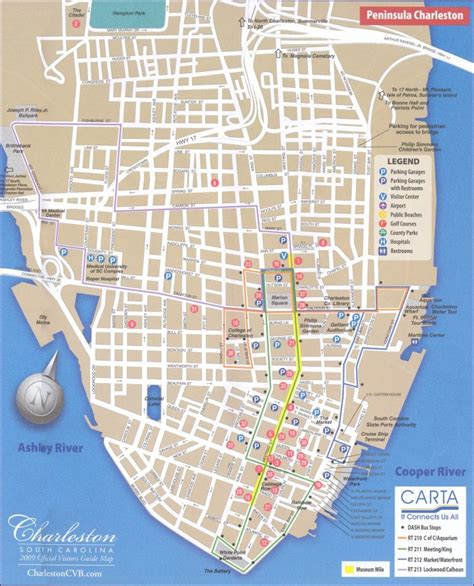 Detailed Map Of The Charleston Dash Trolley Routes. | Charleston Sc ...