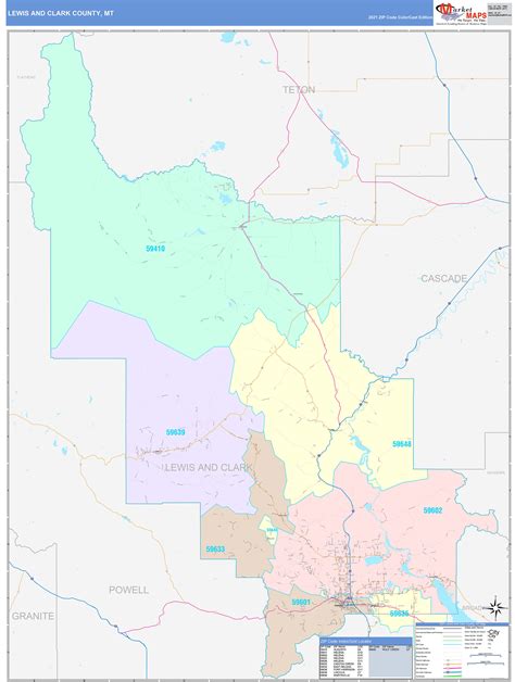 Lewis and Clark County, MT Wall Map Color Cast Style by MarketMAPS ...