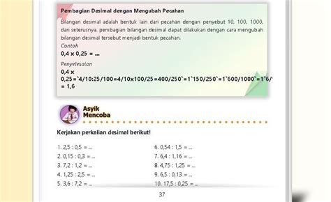 Kunci Jawaban Matematika Kelas 5 SD Halaman 37 38 Pembagian Desimal ...