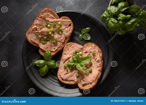 Chicken or Goose Liver Pate Sandwiches on a Plate Stock Image - Image ...