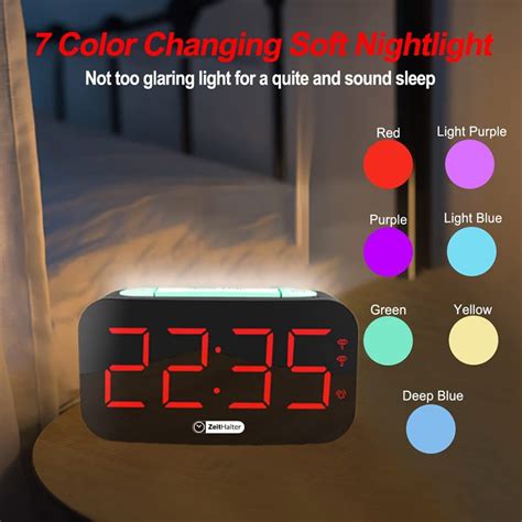 Low Vision Vibrating Alarm Clock w Bed Shake w 7 Auto Dimmer Color ...