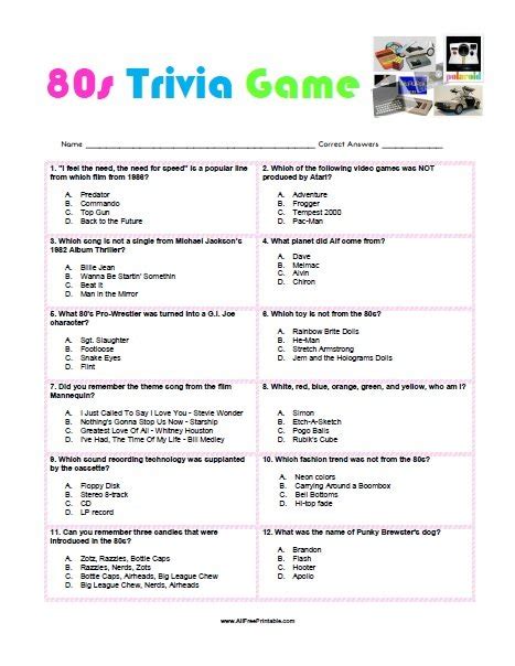 80s Trivia Game – Free Printable