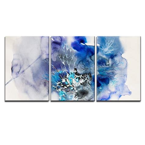 wall26 - 3 Piece Canvas Wall Art - Abstract Painting of Blue Flowers ...