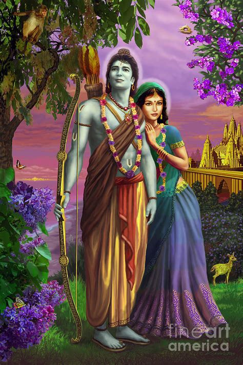 Rama And Sita Mixed Media by Vishnudas Art