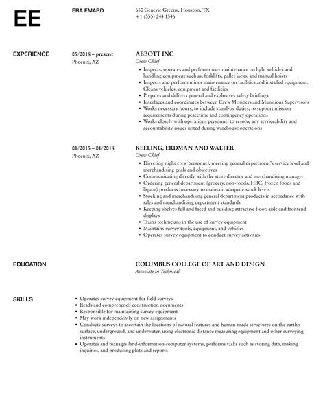 Crew Chief Resume Samples | Velvet Jobs