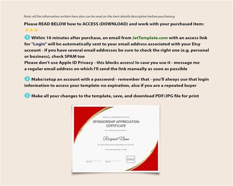 Sponsorship Appreciation Certificate Template EDITABLE - Etsy Australia