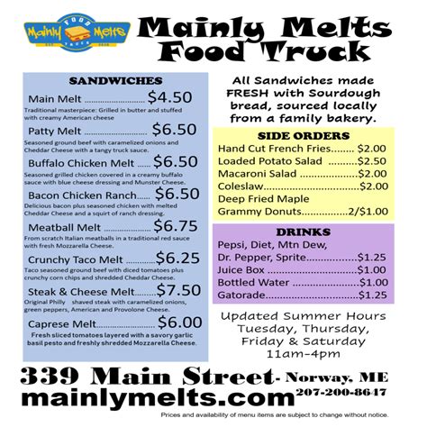 Lunch Menu | Mainly Melts Food Truck