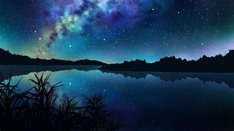 2560x1440 Resolution Amazing Starry Night Over Mountains and River ...