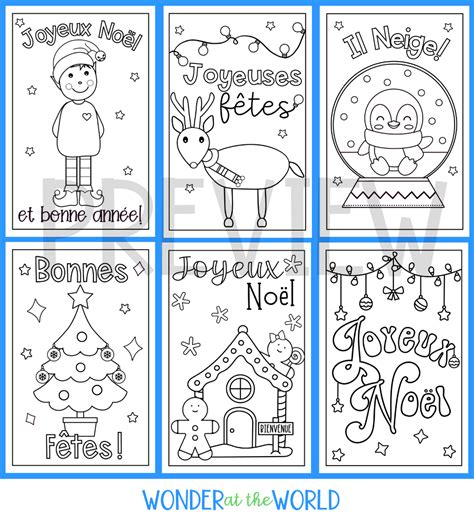 French Christmas cards - 6 designs to print colour and write cartes de ...