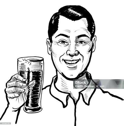 Happy Man Drinking Beer Stock Illustration - Download Image Now - Adult ...