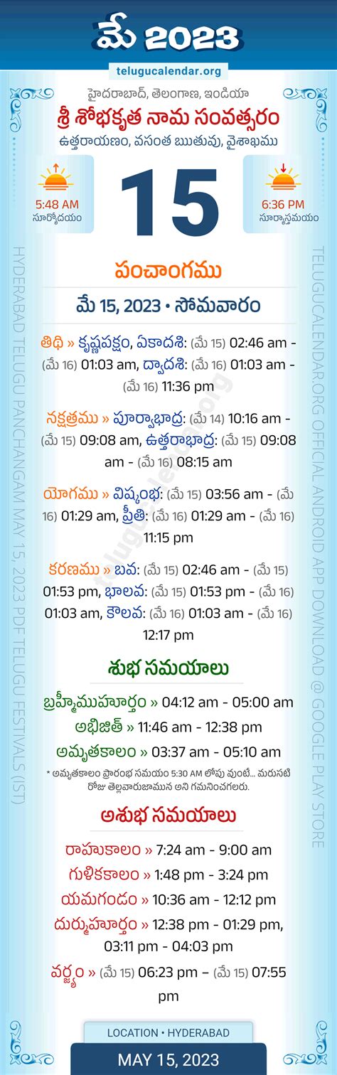 Telangana » Panchangam May 15, 2023 Telugu Calendar Daily