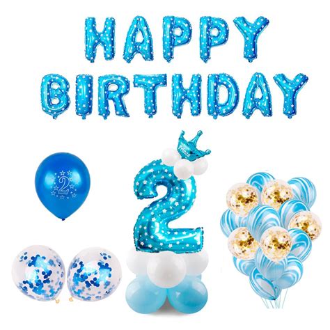 QIFU 2 Birthday Balloons Number Balloon 2 Year Old Kids Blue Boy 2nd Birthday Decoration Pink ...