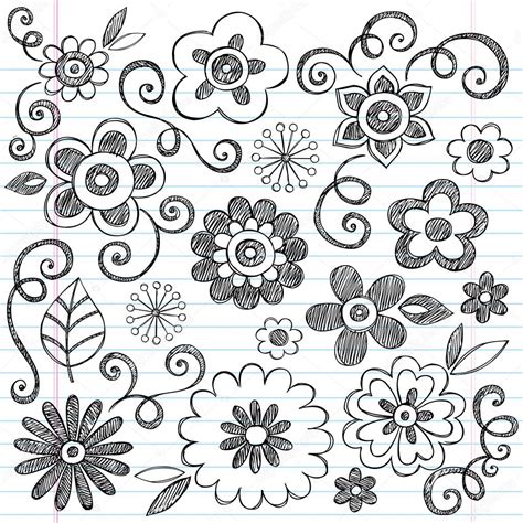 Flowers Sketchy Notebook Doodles Vector Design Elements — Stock Vector ...