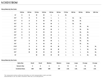 Maternity Clothes Size Chart - Blanqi Download Printable PDF ...