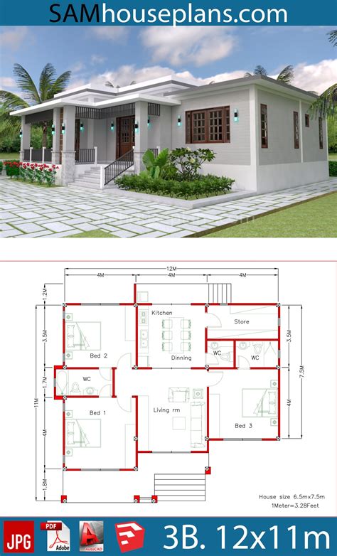 3 Bedroom Flat Roof House Designs / We give you all the files, so you ...