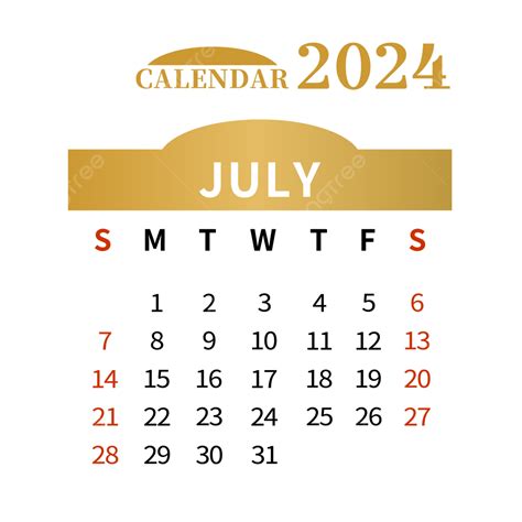 July 2024 Calendar Simple Gold July Calendar Calendar Png And Vector ...