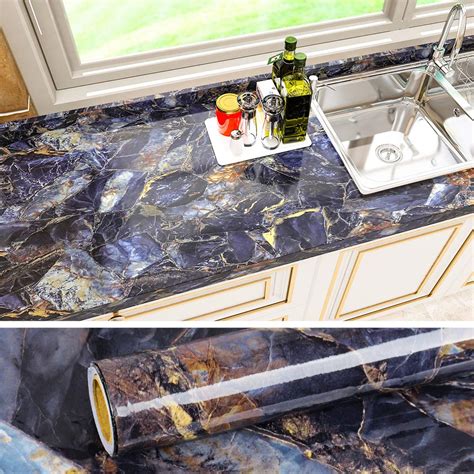 Buy VEELIKE Navy Blue Marble Contact Paper for Countertops Waterproof ...