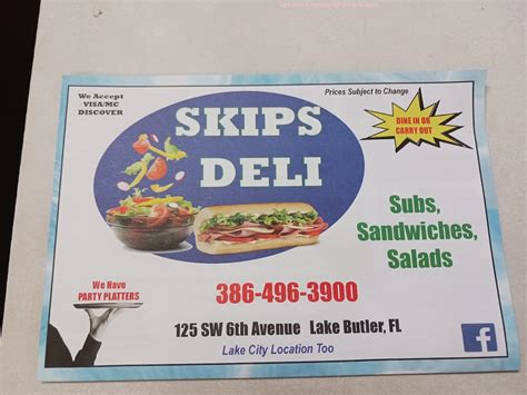 Menu at Skips Deli, Lake Butler