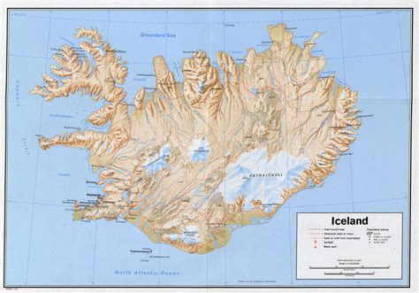 Large Scale Political Map Of Iceland With Relief Roads And Cities ...