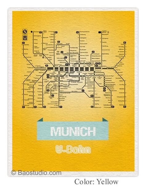 Munich U-Bahn Munich Germany Metro Subway Map Pop by PineShore